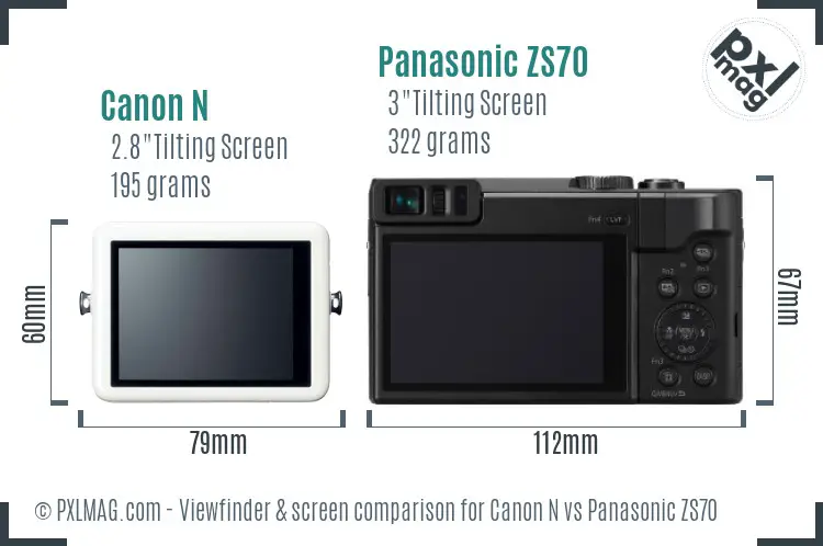 Canon N vs Panasonic ZS70 Screen and Viewfinder comparison
