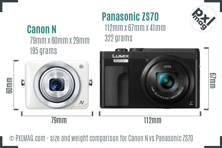 Canon N vs Panasonic ZS70 size comparison