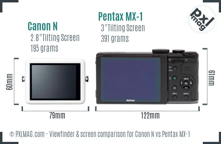 Canon N vs Pentax MX-1 Screen and Viewfinder comparison