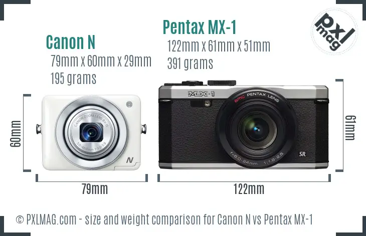 Canon N vs Pentax MX-1 size comparison