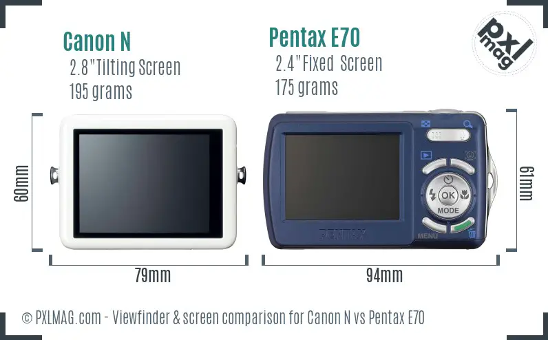 Canon N vs Pentax E70 Screen and Viewfinder comparison