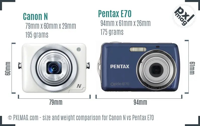 Canon N vs Pentax E70 size comparison Canon N vs Pentax E70 size comparison