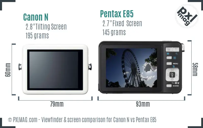 Canon N vs Pentax E85 Screen and Viewfinder comparison