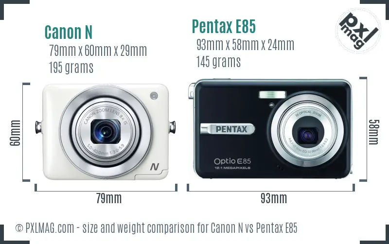Canon N vs Pentax E85 size comparison