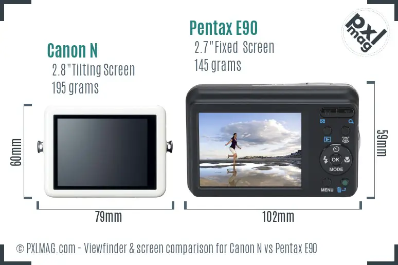 Canon N vs Pentax E90 Screen and Viewfinder comparison