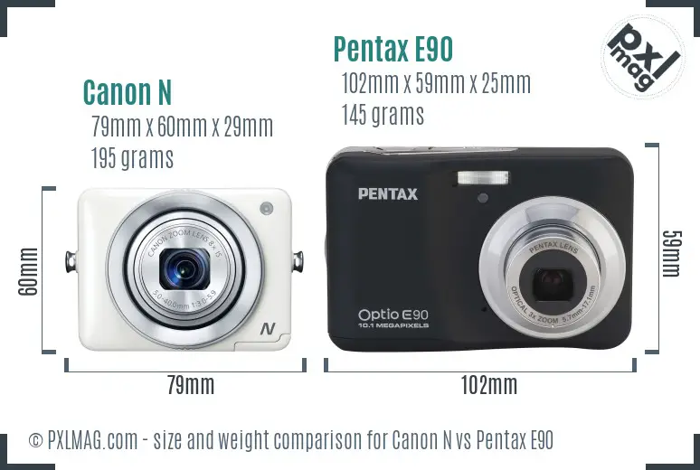 Canon N vs Pentax E90 size comparison