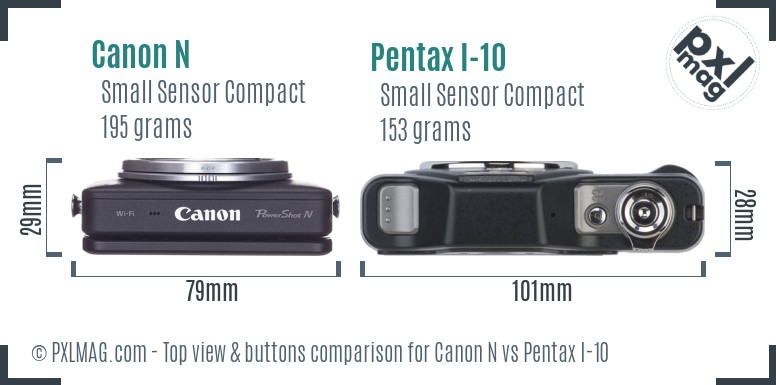 Canon N vs Pentax I-10 top view buttons comparison
