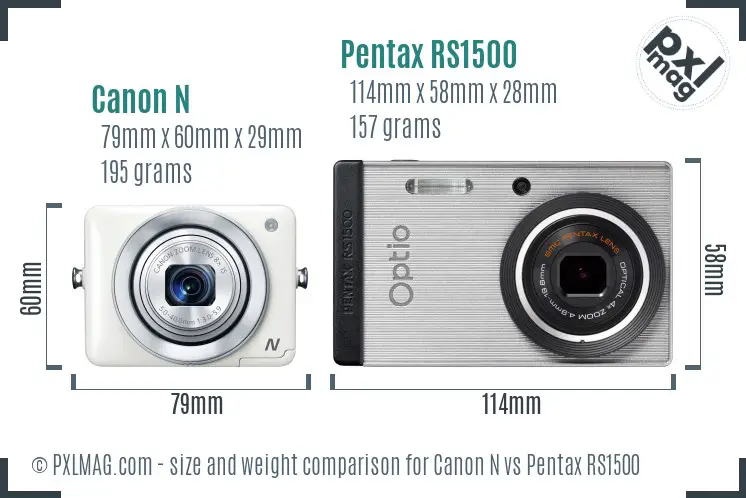 Canon N vs Pentax RS1500 size comparison Canon N vs Pentax RS1500 size comparison