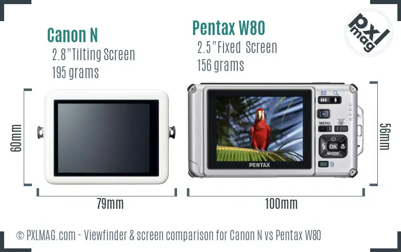 Canon N vs Pentax W80 Screen and Viewfinder comparison