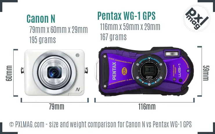 Canon N vs Pentax WG-1 GPS size comparison Canon N vs Pentax WG-1 GPS size comparison
