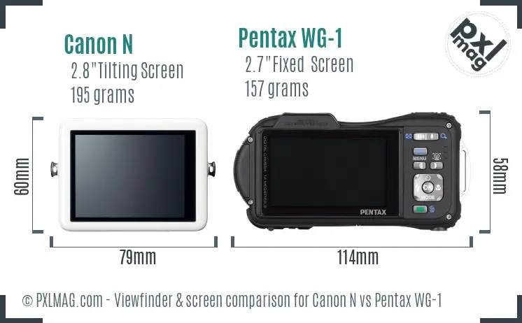 Canon N vs Pentax WG-1 Screen and Viewfinder comparison