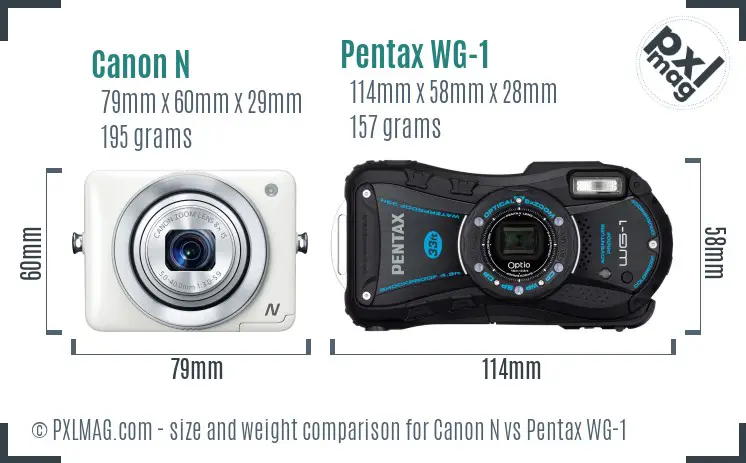 Canon N vs Pentax WG-1 size comparison