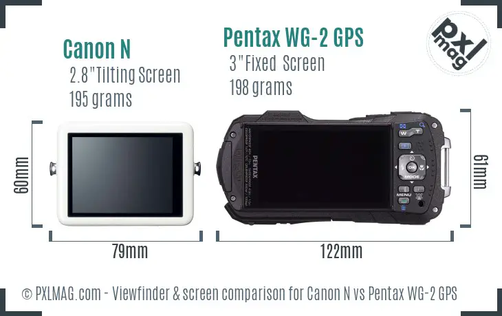 Canon N vs Pentax WG-2 GPS Screen and Viewfinder comparison Canon N vs Pentax WG-2 GPS Screen and Viewfinder comparison