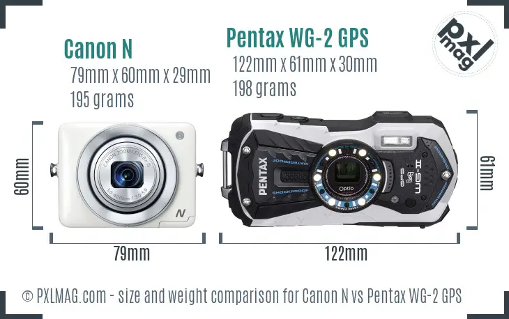 Canon N vs Pentax WG-2 GPS size comparison Canon N vs Pentax WG-2 GPS size comparison