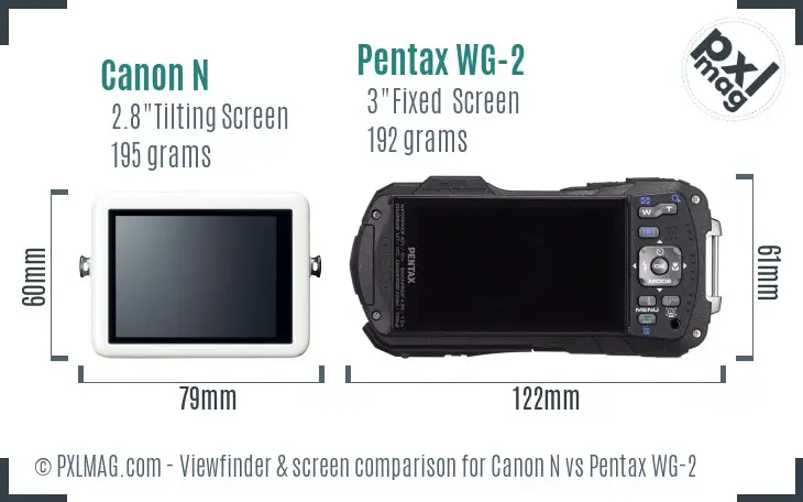 Canon N vs Pentax WG-2 Screen and Viewfinder comparison