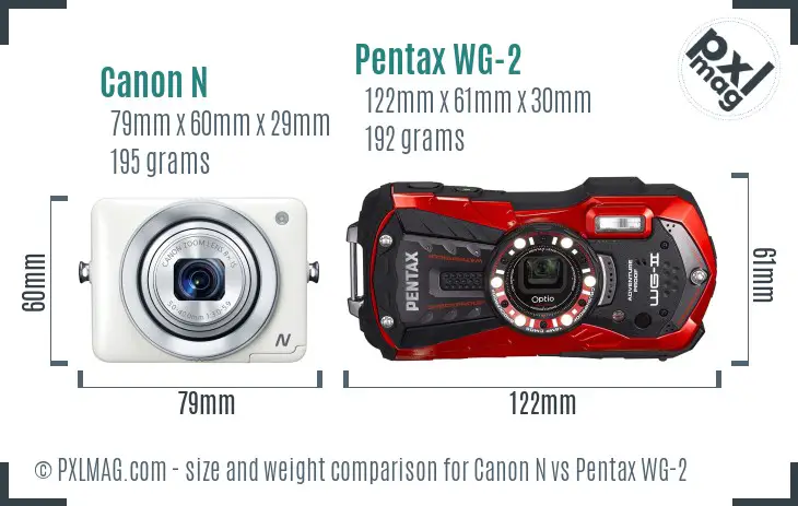 Canon N vs Pentax WG-2 size comparison