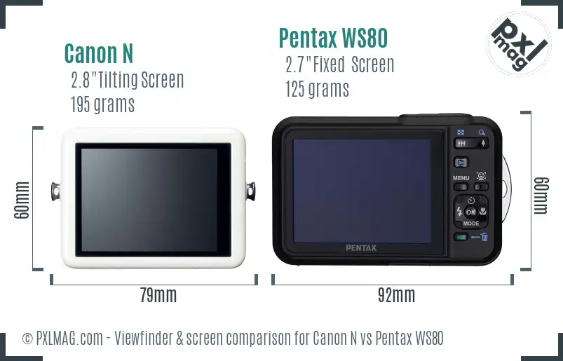 Canon N vs Pentax WS80 Screen and Viewfinder comparison Canon N vs Pentax WS80 Screen and Viewfinder comparison