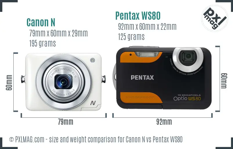 Canon N vs Pentax WS80 size comparison Canon N vs Pentax WS80 size comparison
