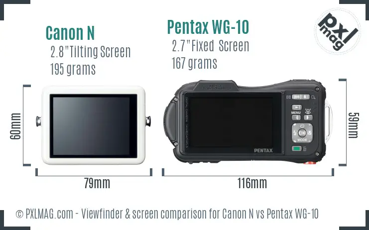 Canon N vs Pentax WG-10 Screen and Viewfinder comparison