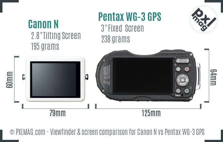 Canon N vs Pentax WG-3 GPS Screen and Viewfinder comparison