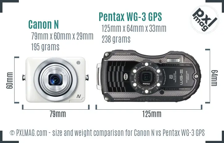 Canon N vs Pentax WG-3 GPS size comparison