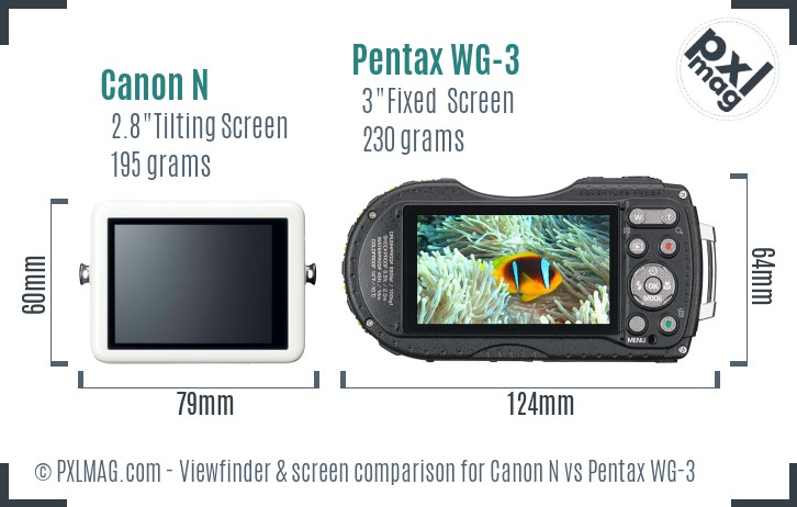 Canon N vs Pentax WG-3 Screen and Viewfinder comparison
