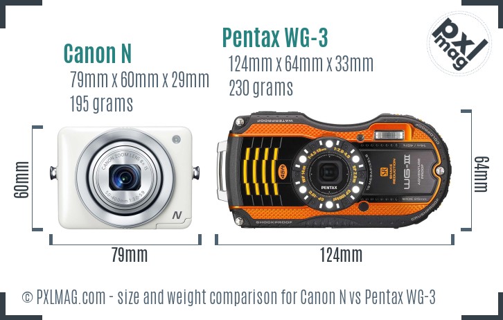 Canon N vs Pentax WG-3 size comparison