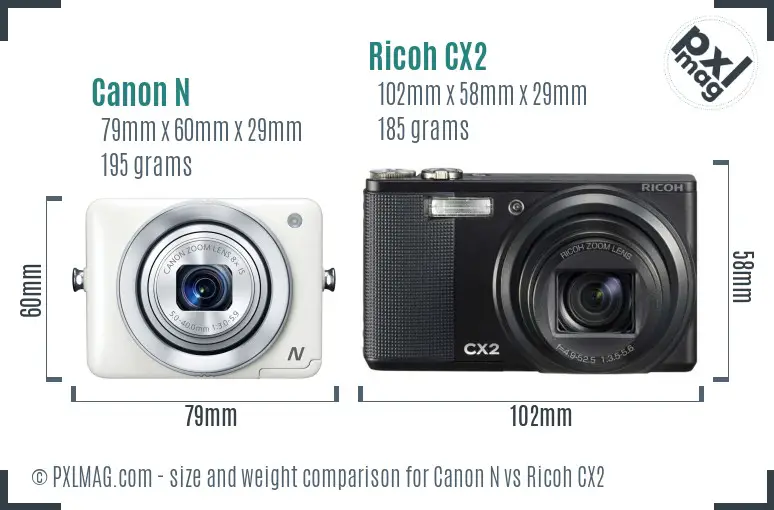 Canon N vs Ricoh CX2 size comparison