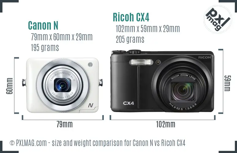 Canon N vs Ricoh CX4 size comparison