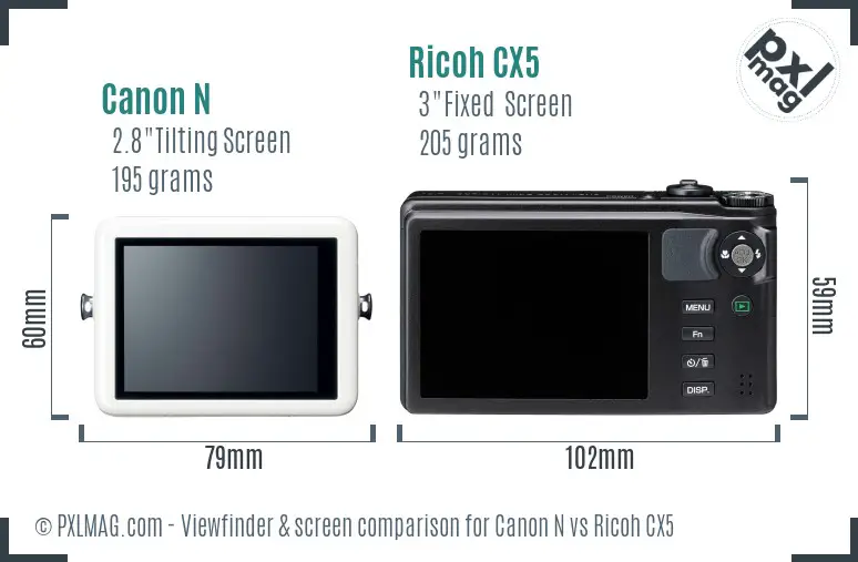 Canon N vs Ricoh CX5 Screen and Viewfinder comparison Canon N vs Ricoh CX5 Screen and Viewfinder comparison