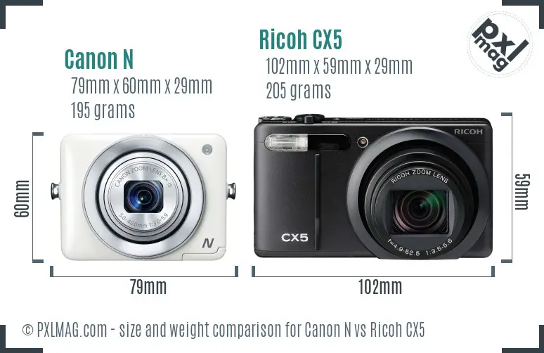 Canon N vs Ricoh CX5 size comparison Canon N vs Ricoh CX5 size comparison