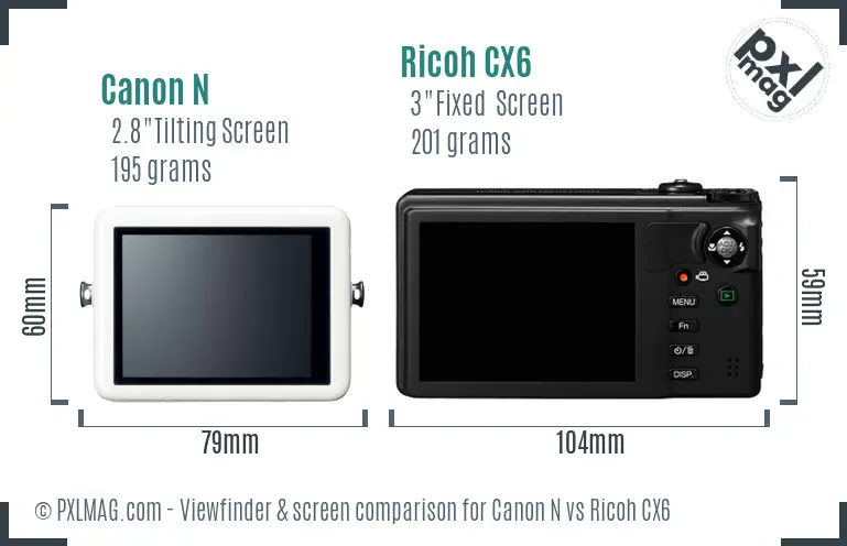 Canon N vs Ricoh CX6 Screen and Viewfinder comparison