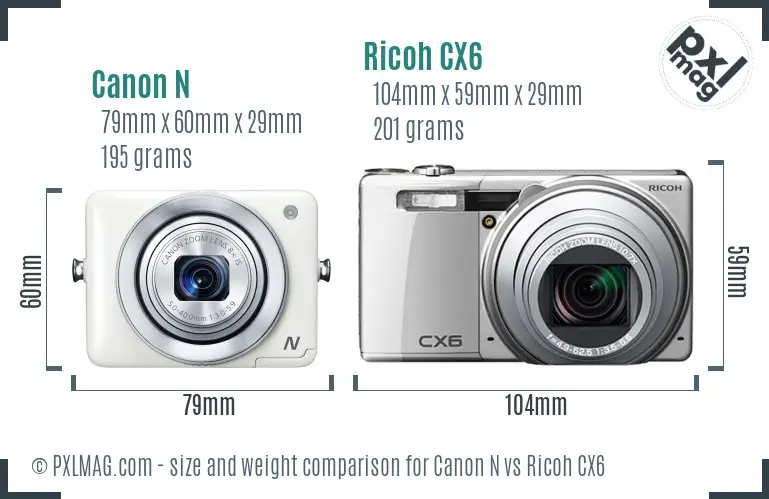 Canon N vs Ricoh CX6 size comparison