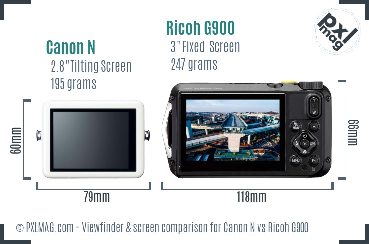 Canon N vs Ricoh G900 Screen and Viewfinder comparison