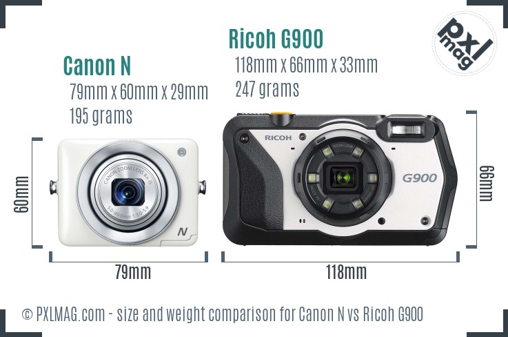 Canon N vs Ricoh G900 size comparison