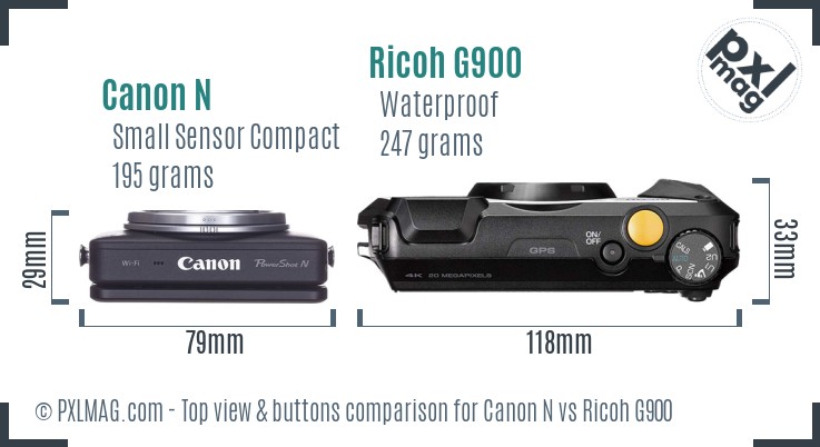 Canon N vs Ricoh G900 top view buttons comparison