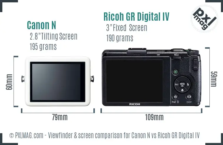 Canon N vs Ricoh GR Digital IV Screen and Viewfinder comparison