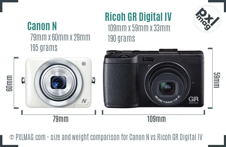 Canon N vs Ricoh GR Digital IV size comparison