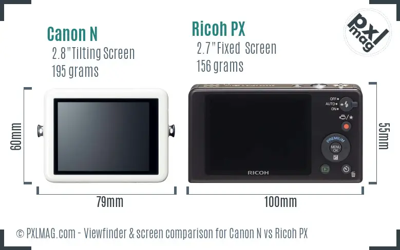 Canon N vs Ricoh PX Screen and Viewfinder comparison