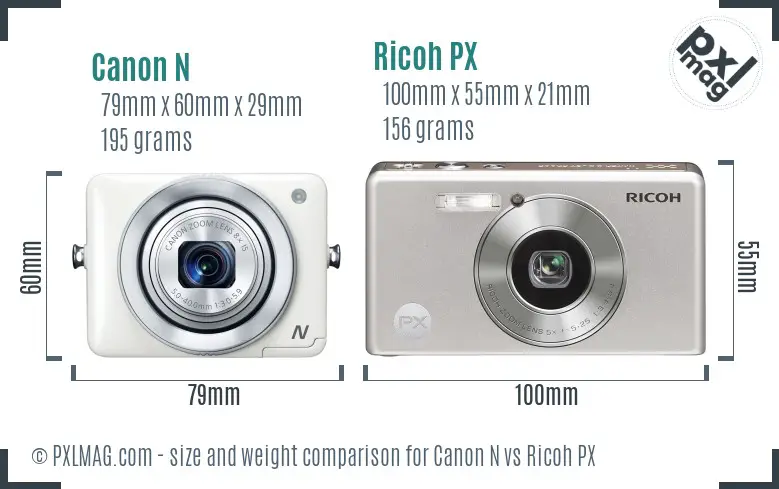 Canon N vs Ricoh PX size comparison