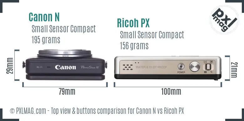 Canon N vs Ricoh PX top view buttons comparison