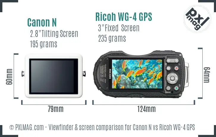 Canon N vs Ricoh WG-4 GPS Screen and Viewfinder comparison