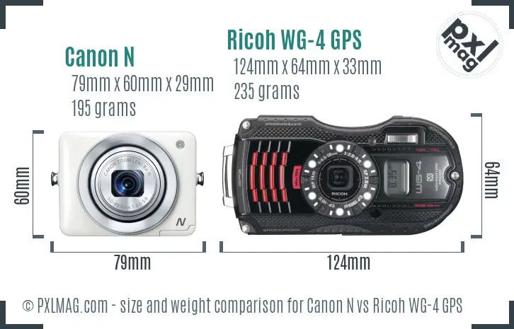 Canon N vs Ricoh WG-4 GPS size comparison