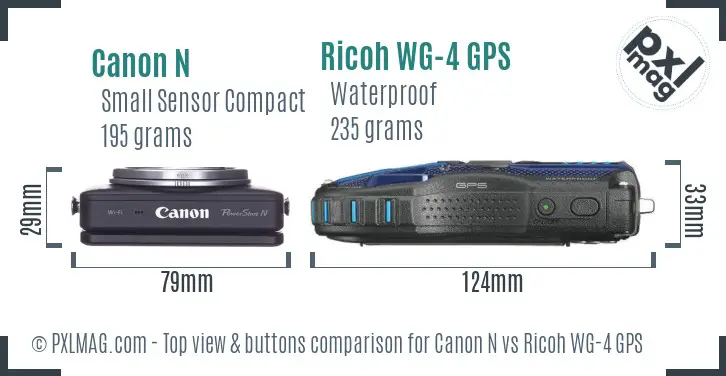 Canon N vs Ricoh WG-4 GPS top view buttons comparison