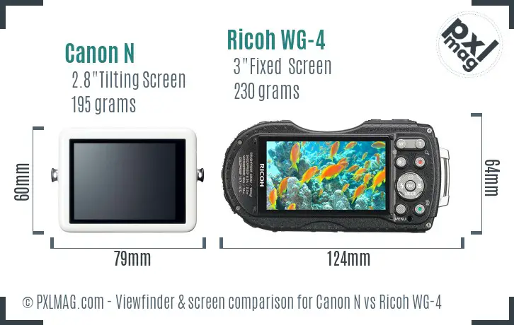 Canon N vs Ricoh WG-4 Screen and Viewfinder comparison