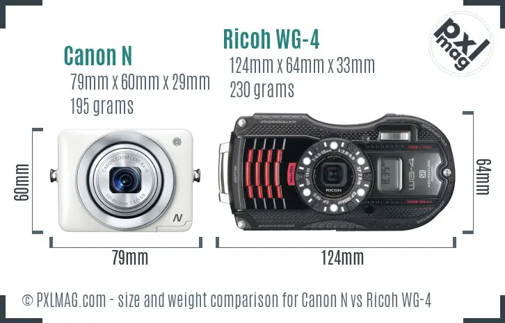 Canon N vs Ricoh WG-4 size comparison