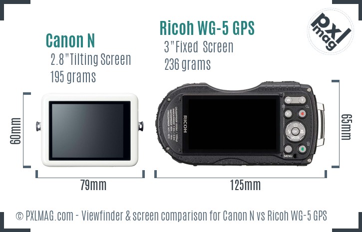Canon N vs Ricoh WG-5 GPS Screen and Viewfinder comparison