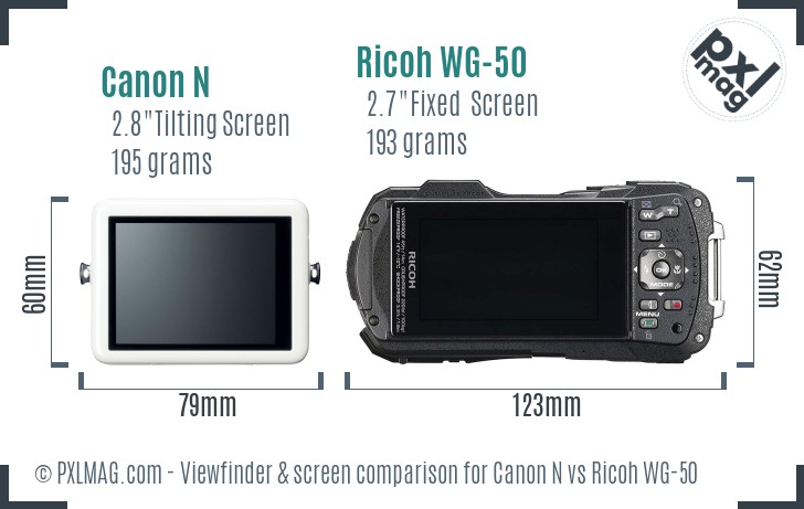 Canon N vs Ricoh WG-50 Screen and Viewfinder comparison
