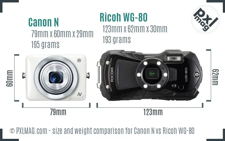 Canon N vs Ricoh WG-80 size comparison Canon N vs Ricoh WG-80 size comparison