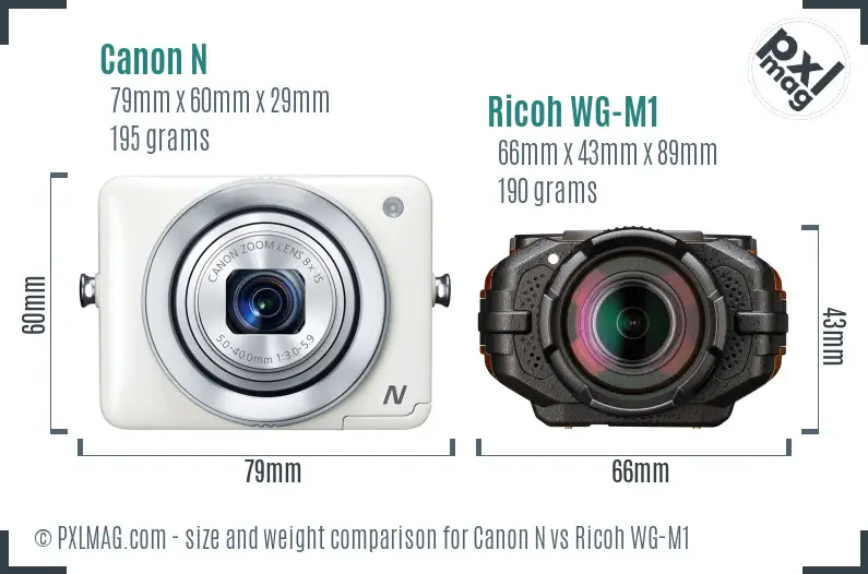 Canon N vs Ricoh WG-M1 size comparison Canon N vs Ricoh WG-M1 size comparison